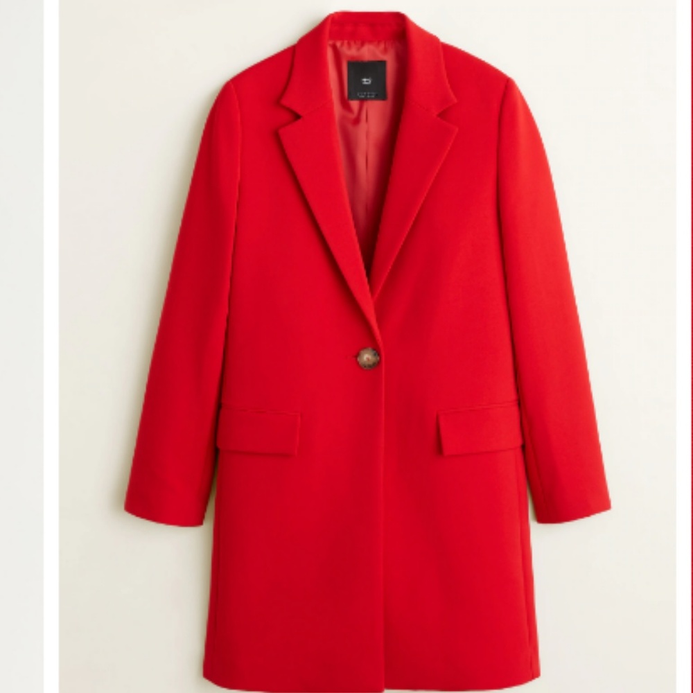 Mango NWT Lapelled Straight Cut Coat in Red